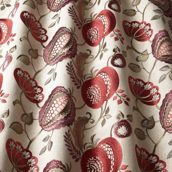FIG AND STRAWBERRYS in RUBY Embroidered fabric
