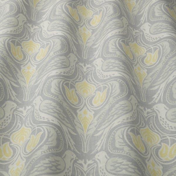 Dawn chorus fabric in yellow and grey