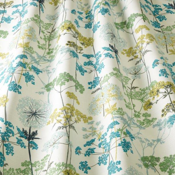 floral head print fabric in blue and yellow